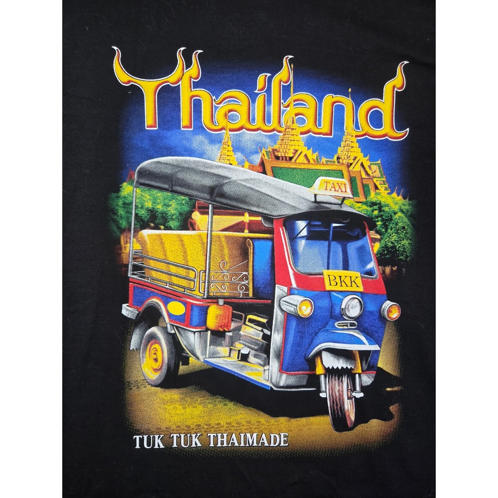 Hot Red Thailand Tuk Tuk Thaimade Graphic T-Shirt Mens Large Black Souvenir Tee